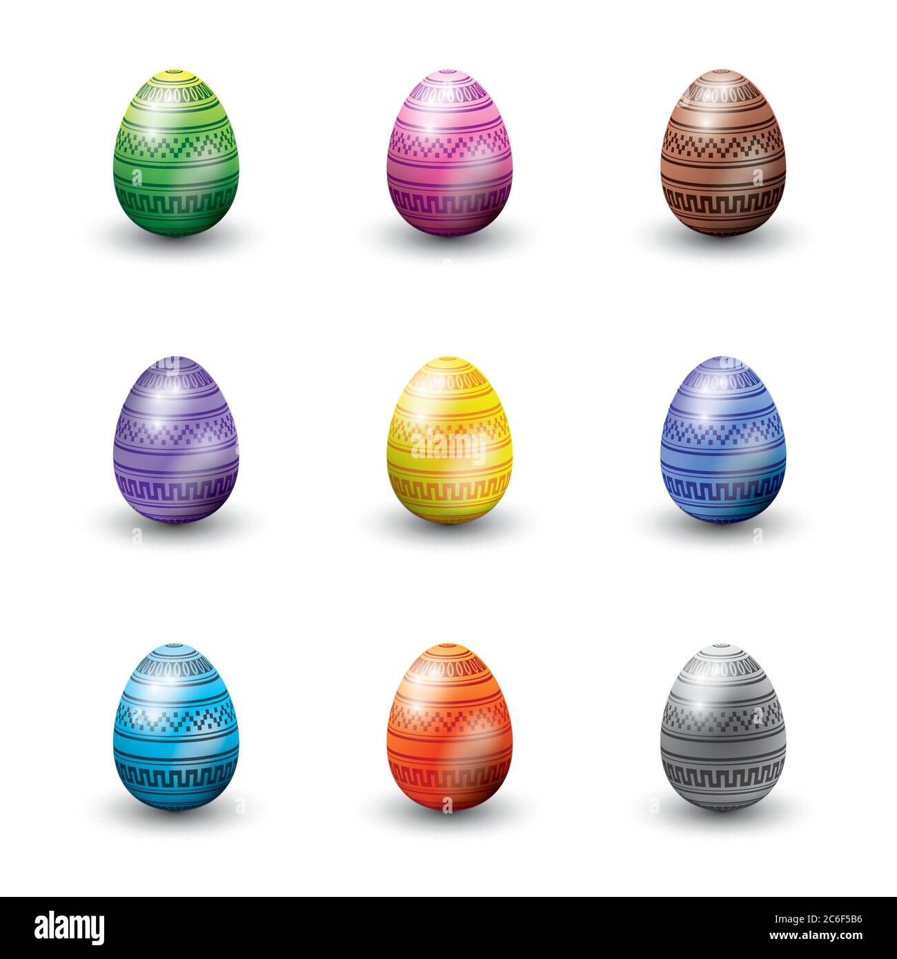 A set of decorated three dimensional glossy Easter eggs. EPS10 vector format. Stock Vector
