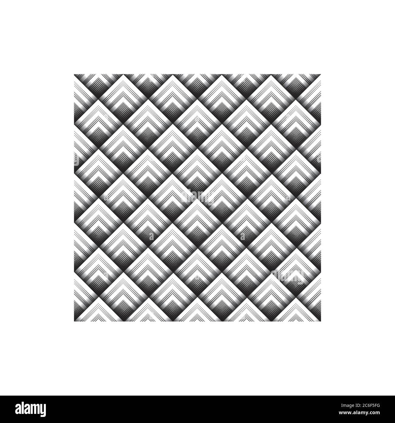 Seamless geometric background made from black and white halftone squares, layered to give a three dimensional effect. EPS10 vector format. Stock Vector
