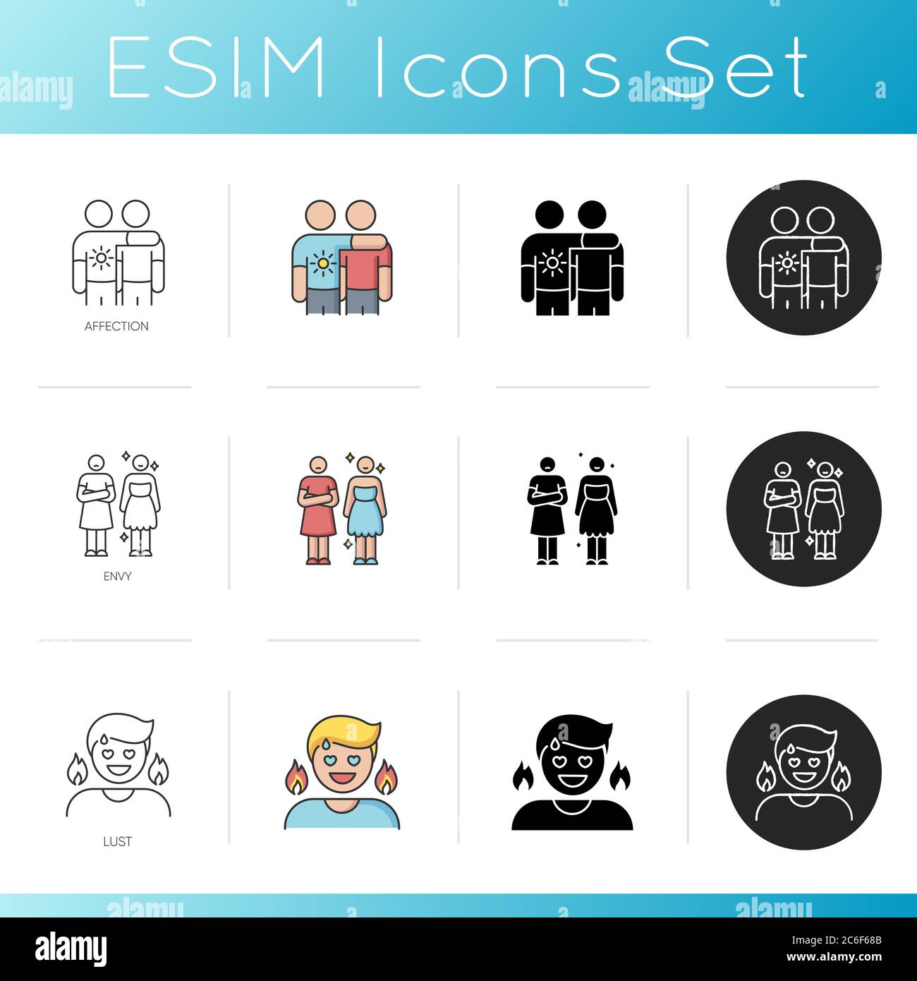 Human feelings and relationship icons set. Friendly affection, feeling