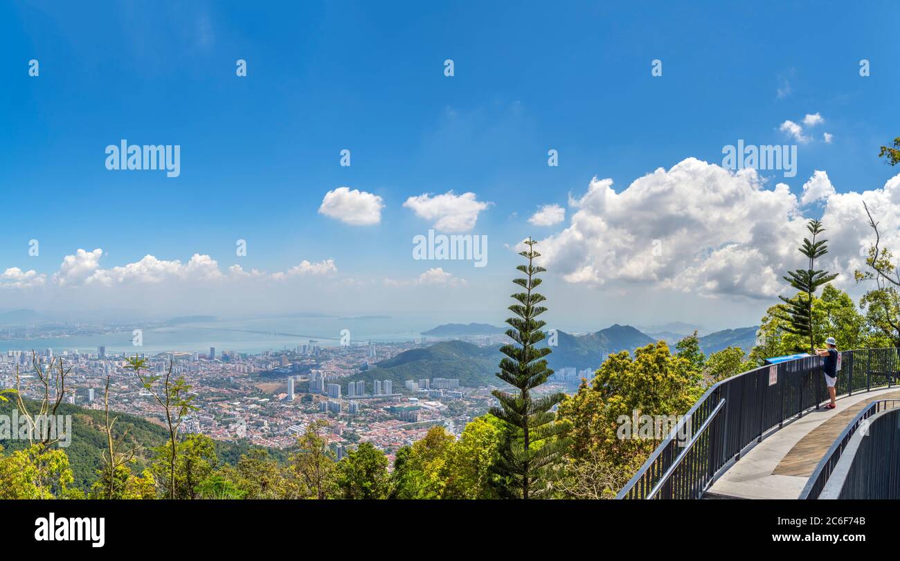 View over George Town from the Skywalk on Penang Hill, Air Itam, Penang, Malaysia Stock Photo