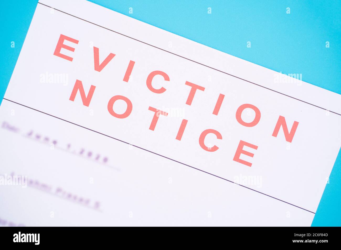 Close up of Foreclosed or eviction notice with blurred details at hose. Stock Photo