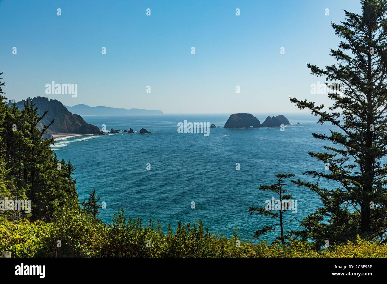 Scenic view of Sea Stacks along the rugged coast near Cape Meares in ...