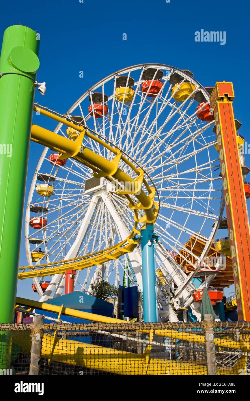 Ferris Wheel & Roller Coaster, Pacific Park on Santa Monica PIer, Santa ...