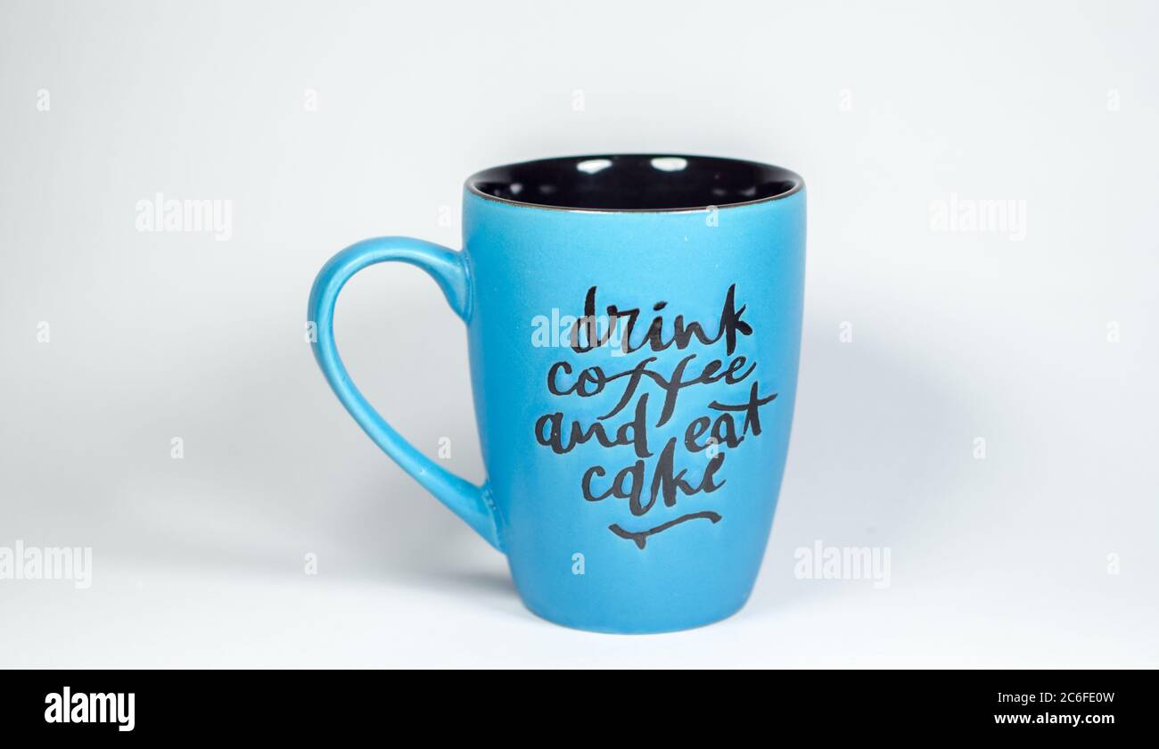 Solid Color coffee mug with a quote written on it Stock Photo