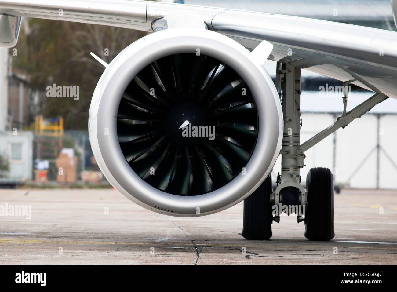 Modern turbofan (fanjet) airplane engine. Airbreathing jet engine, closeup Stock Photo