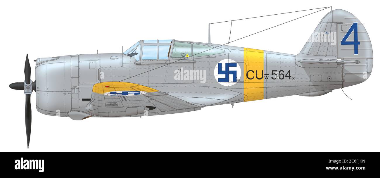 Curtiss Hawk 75A-3 (CUw-564) of the 14th Reconnaissance Squadron (TLe.Lv.14) of the Finnish Air Force, Laikko airfield, July 1942 Stock Photo