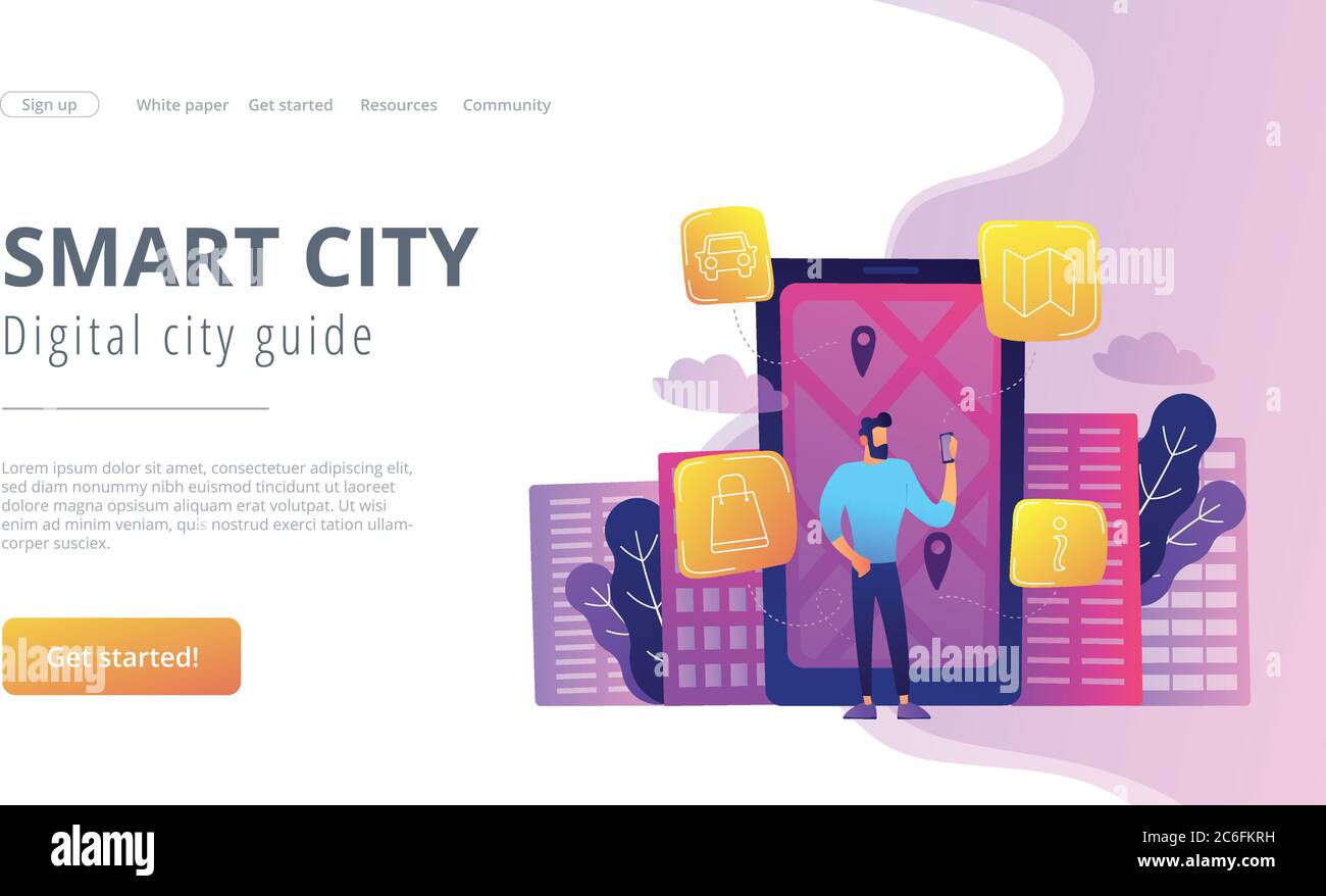 Smart city and digital city guide landing page Stock Vector Image & Art ...