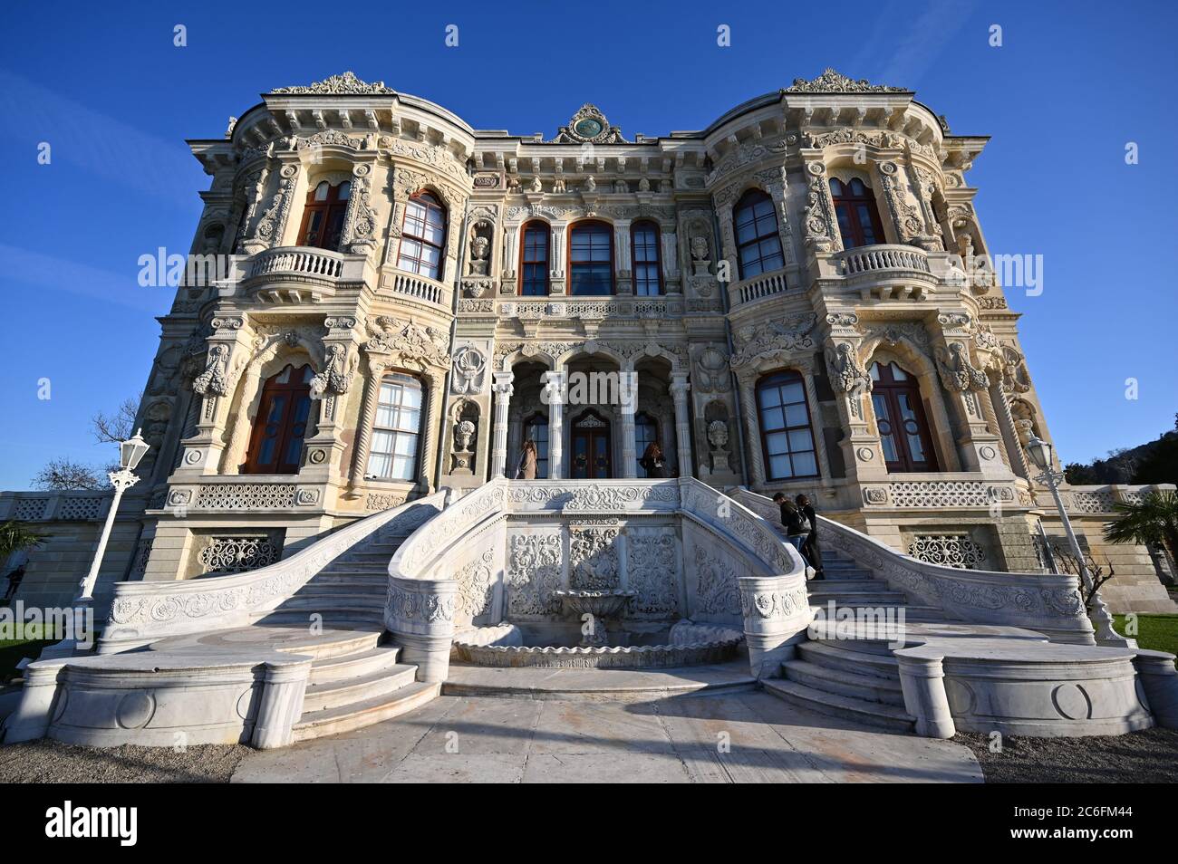 Contemporary Buildings Kucuksu Pavilion which is a 19th century Ottoman Empire era summer and hunting palace in Bosphorus. Stock Photo