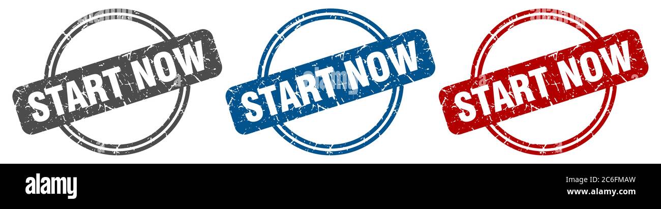 start now stamp. start now sign. start now label set Stock Vector