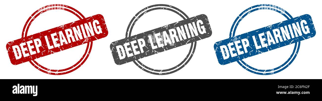 deep learning stamp. deep learning sign. deep learning label set Stock Vector