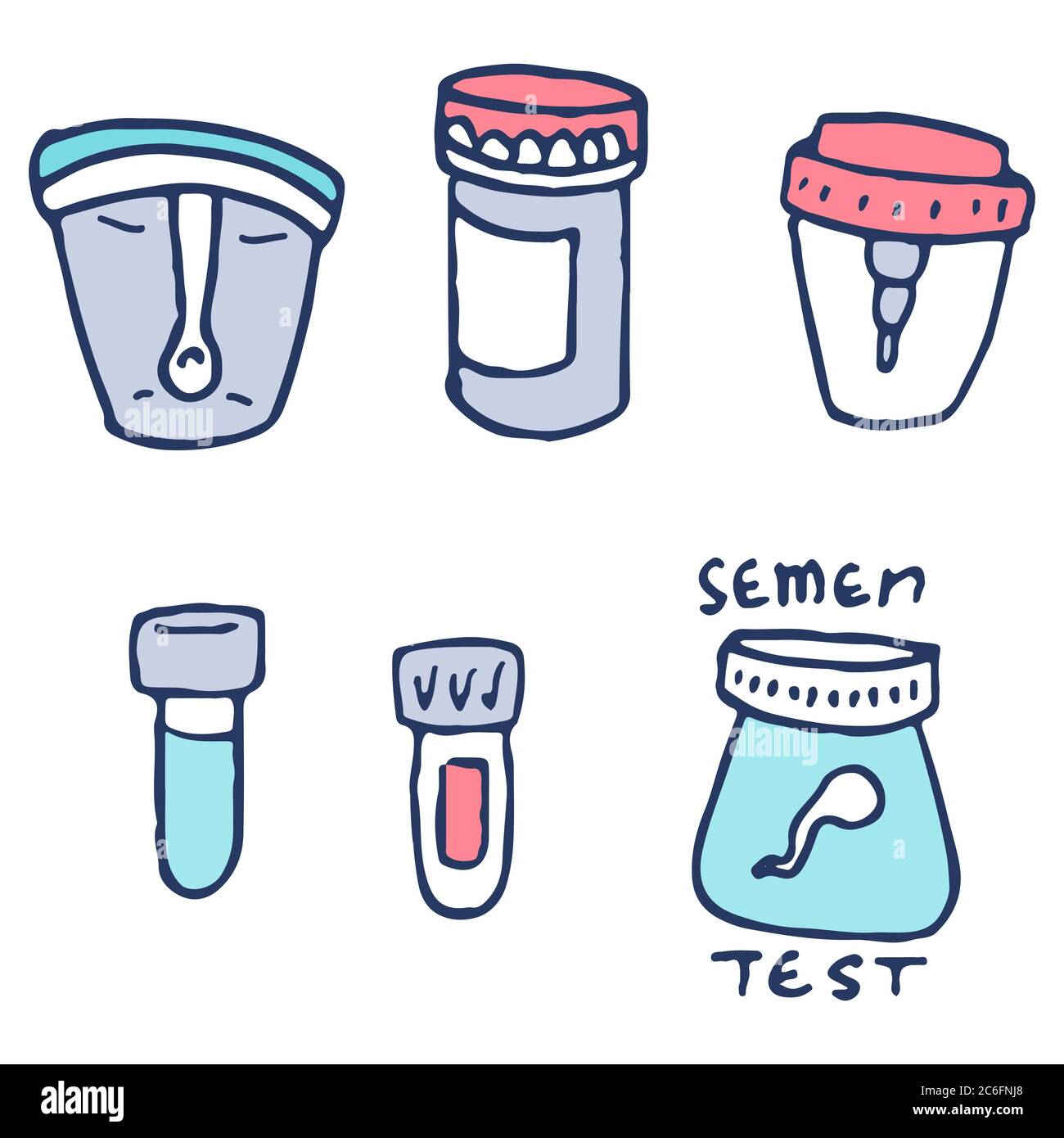 Test jars sticker set on white isolated backdrop. Semen flask for ...