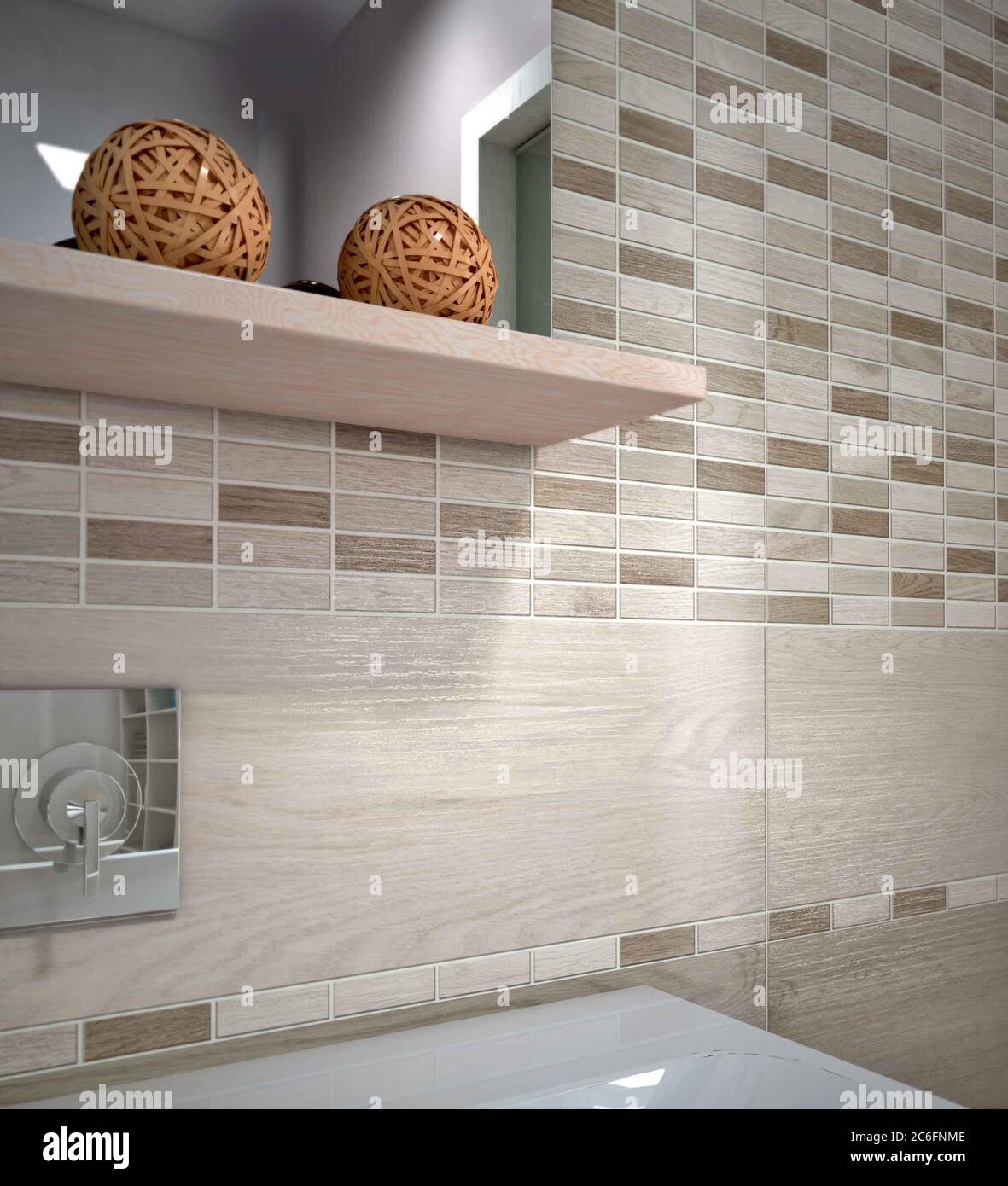 Modern interior design of bathroom with brown and beige tiles, seamless ...