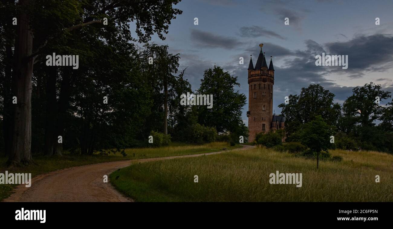 Evening at the Flatowtower in Park Babelsberg in Potsdam, Germany Stock Photo