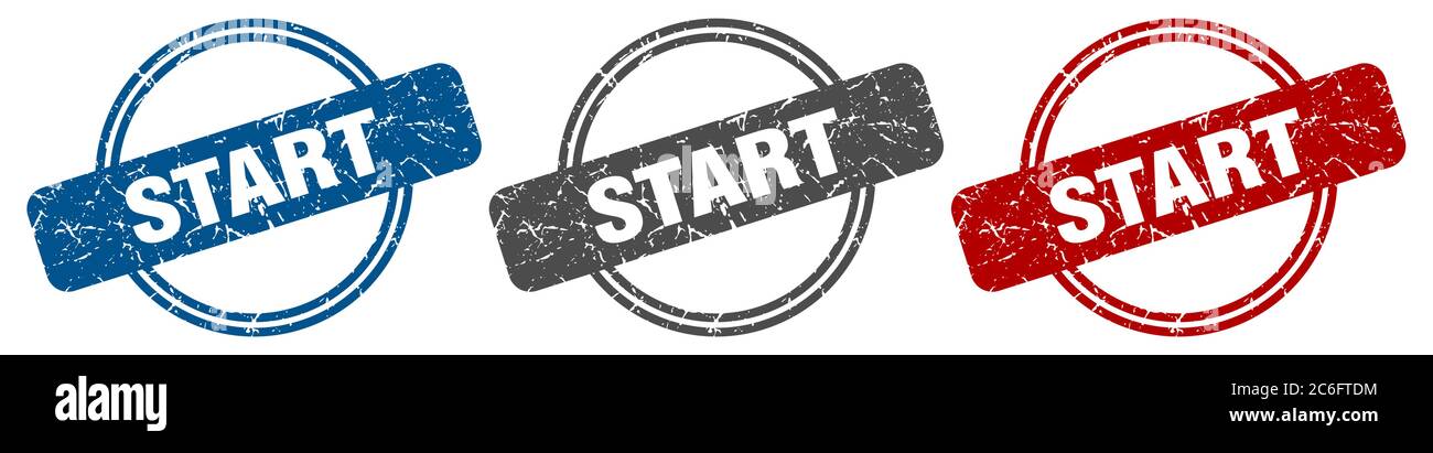 start stamp. start sign. start label set Stock Vector