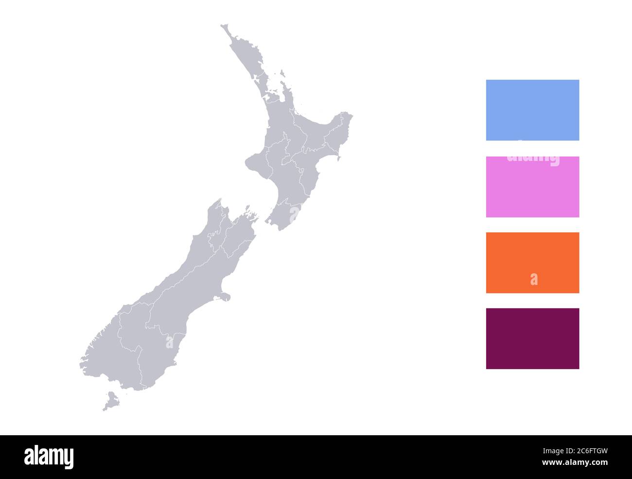 Infographics of New Zealand map, individual regions blank Stock Photo