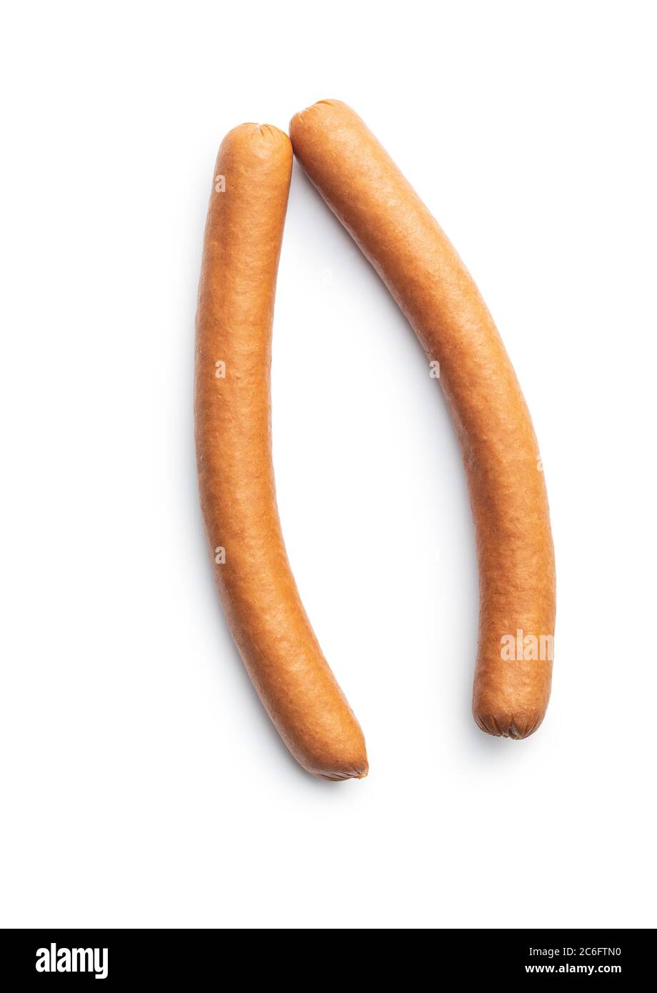 Fresh frankfurter sausages isolated on white background. Stock Photo