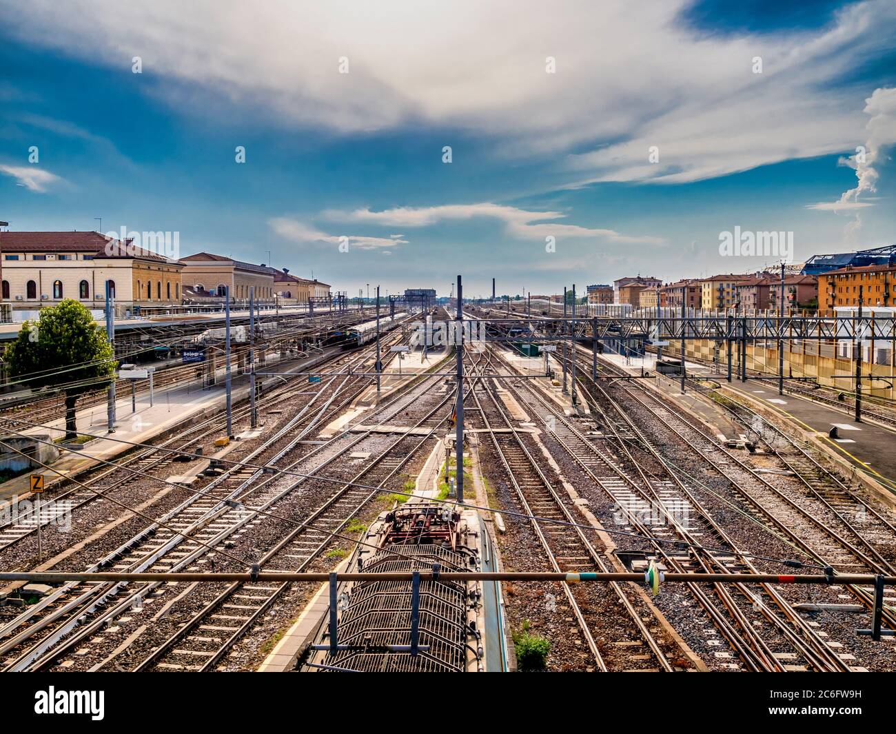 Rail tracks at Bologna Centrale railway station. Seen from Via Giacomo Matteotti. Italy. Stock Photo