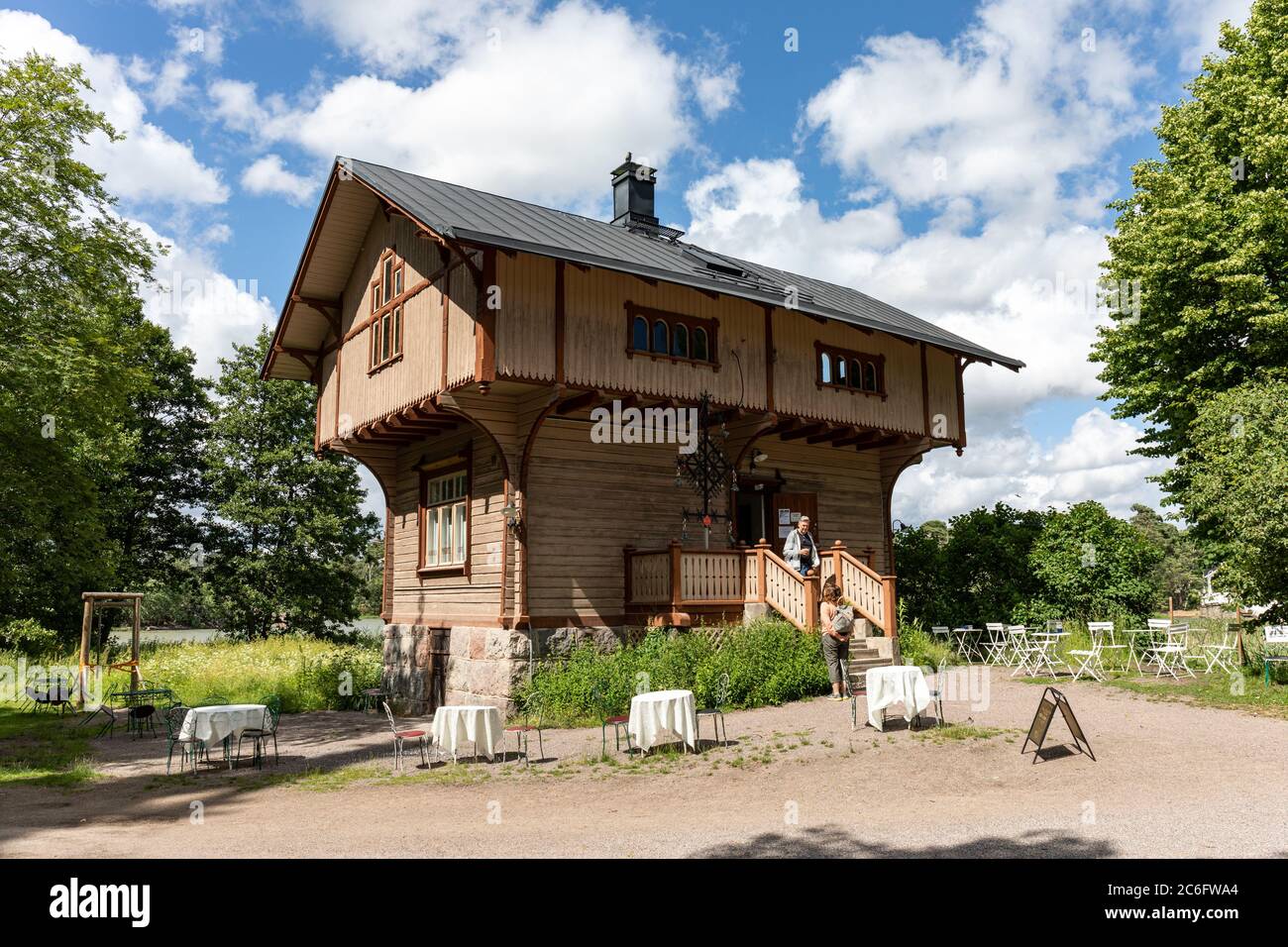 Old forest warden's house, now a café, in Seurasaari Open-Air Museum in Helsinki, Finland Stock Photo