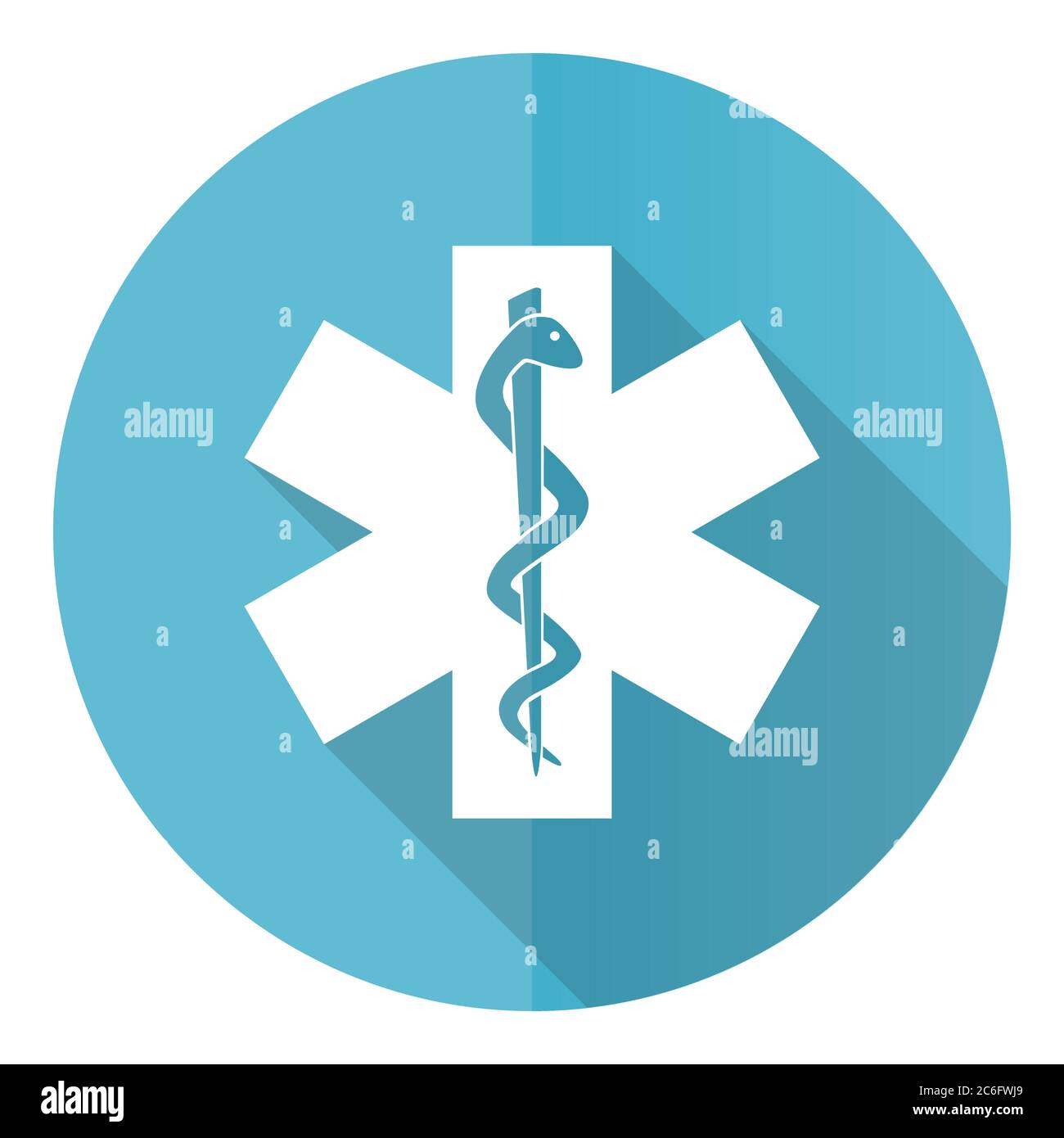 Emergency vector icon, flat design blue round web button isolated on white background Stock Vector