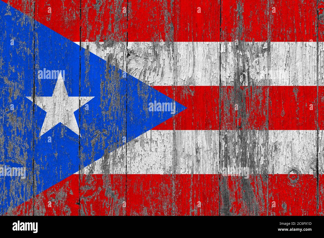 Puerto Rico flag on grunge scratched wooden surface. National vintage ...