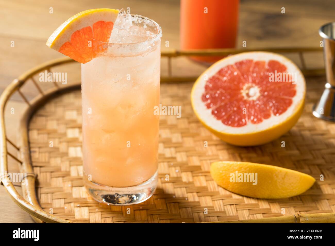 Refreshing Boozy Tequila Grapefruit Paloma with a Salted Rim Stock