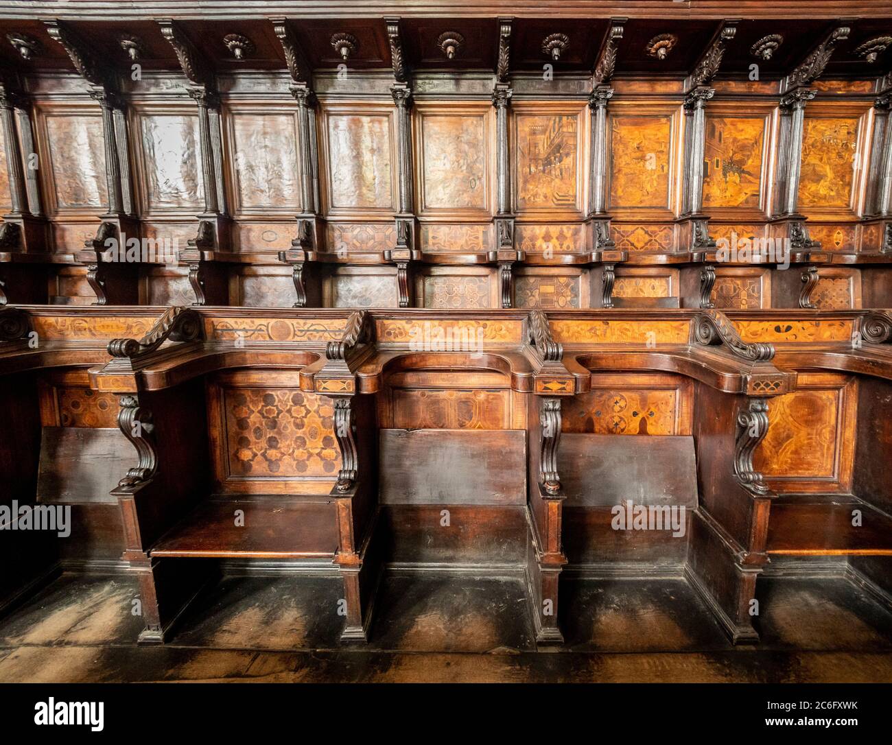 Wooden choir in the Basilica of San Domenico. Bologna, Italy Stock