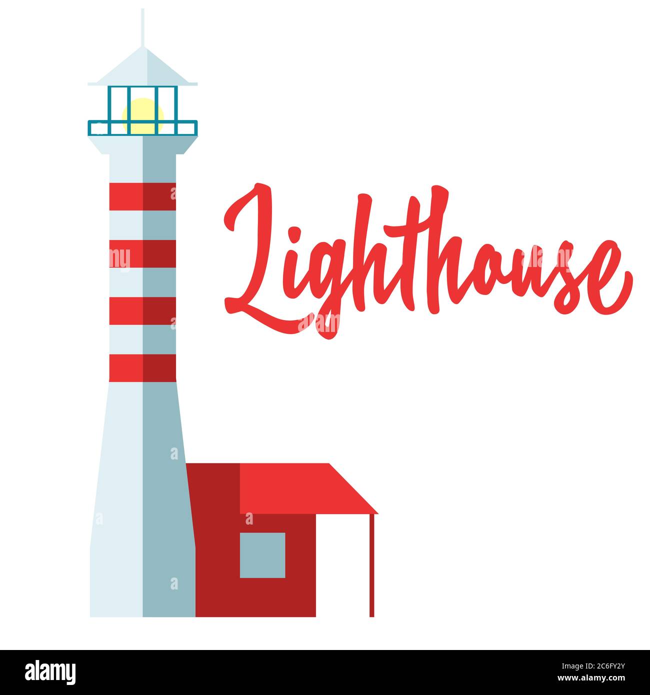 Vintage lighthouse on white isolated backdrop. Beacon for invitation or gift card, sailing club logo, notebook sticker, bath tile. Phone case or cloth Stock Vector