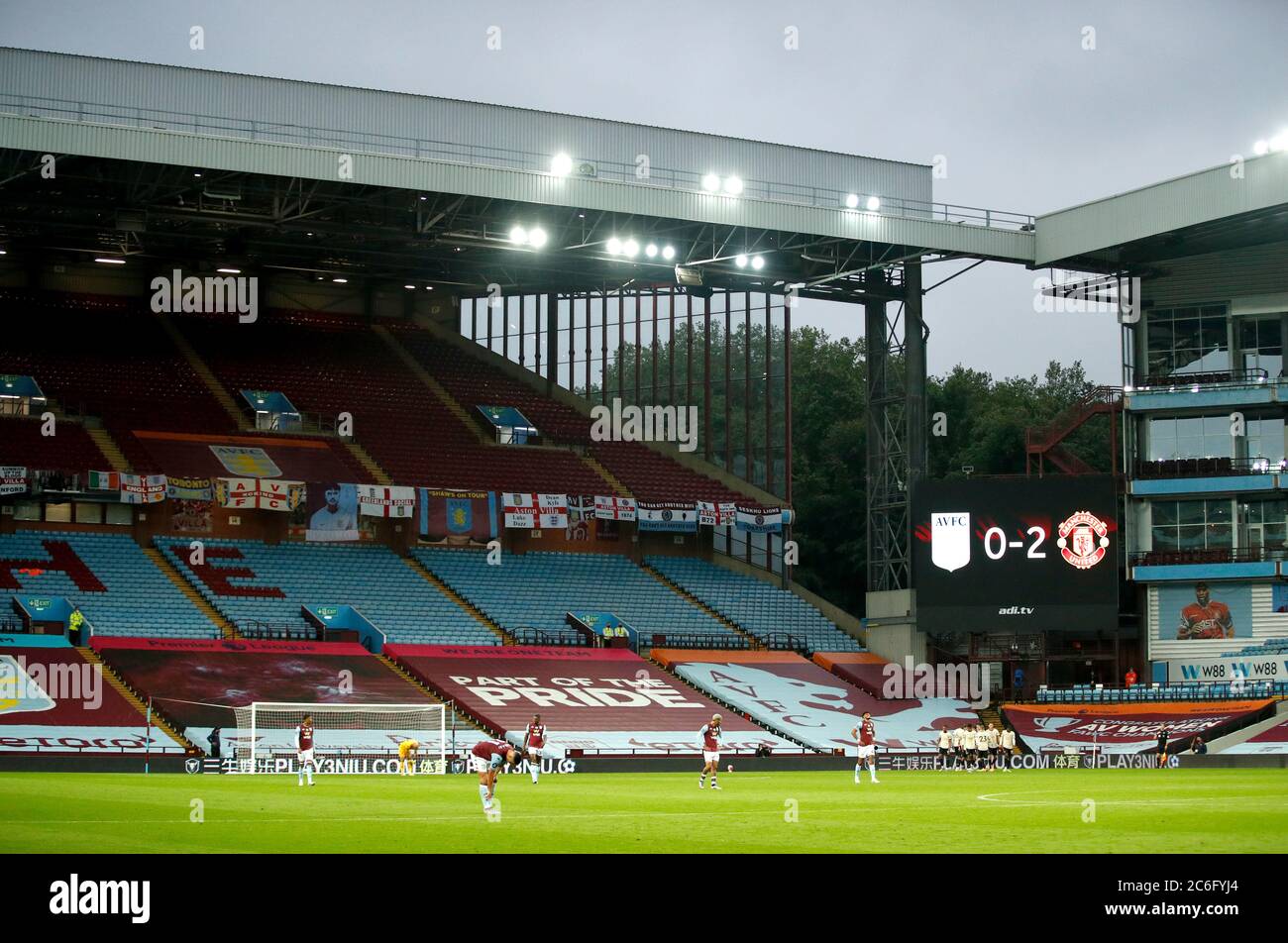 General View As Manchester United Celebrate Scoring Their Second Goal And Aston Villa Players Dejected During The Premier League Match At Villa Park Birmingham Stock Photo Alamy
