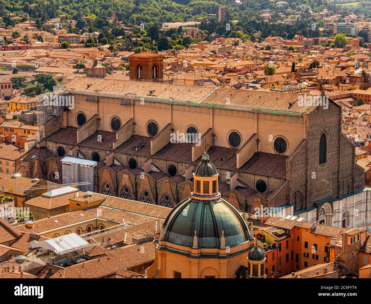 Aerial view of the dome of Santuario di Santa Maria della Vita and the Basilica di San Petronio Aerial view of the dome of Santuario di Santa Maria della Vita and the Basilica di San Petronio