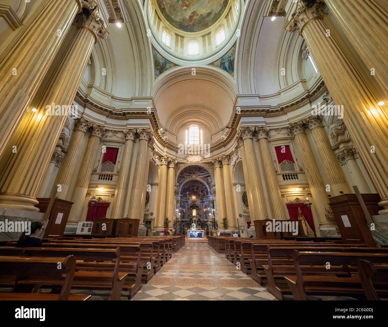 The aisle of the church of the Sanctuary of the Madonna di San Luca, Bologna, Italy. Stock Photo