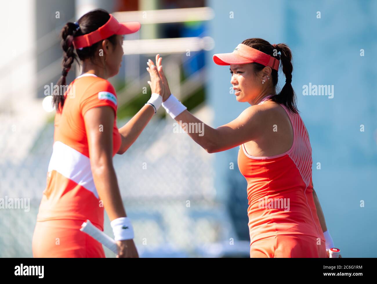 Latisha Chan & Hao-Ching Chan of Chinse Taipeh playing doubles at the 2019 NYJTL Bronx Open WTA International Tournament Stock Photo