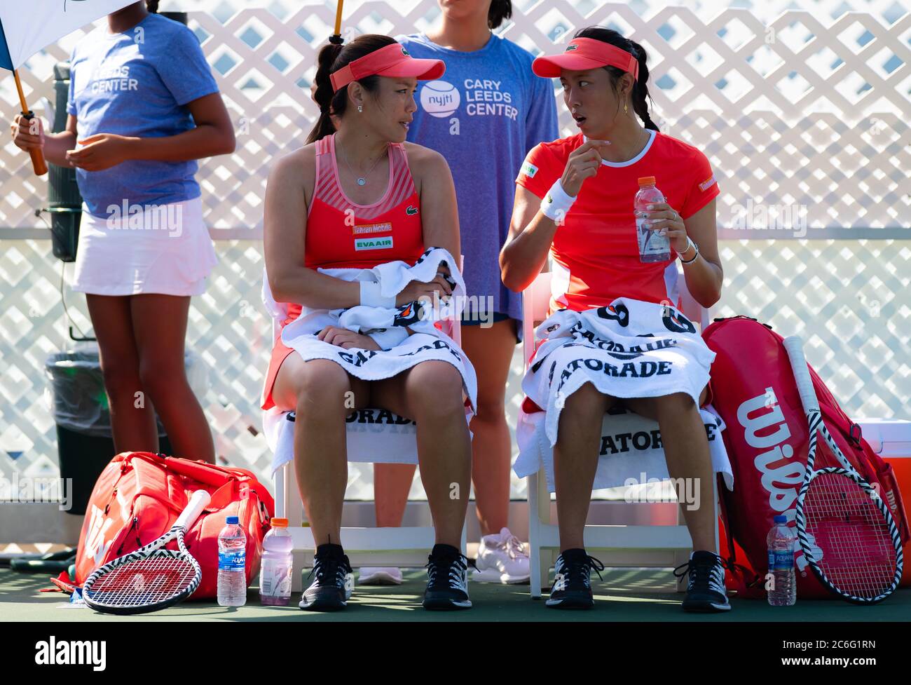 Latisha Chan & Hao-Ching Chan of Chinse Taipeh playing doubles at the 2019 NYJTL Bronx Open WTA International Tournament Stock Photo