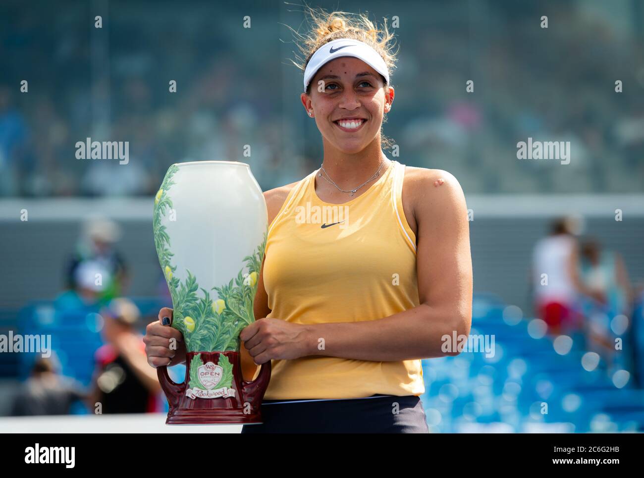 Madison Keys of the United States with her winners trophy after the