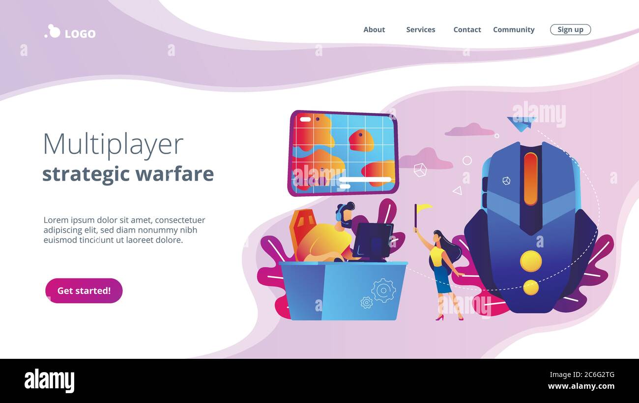 Strategy online games concept landing page. Stock Vector