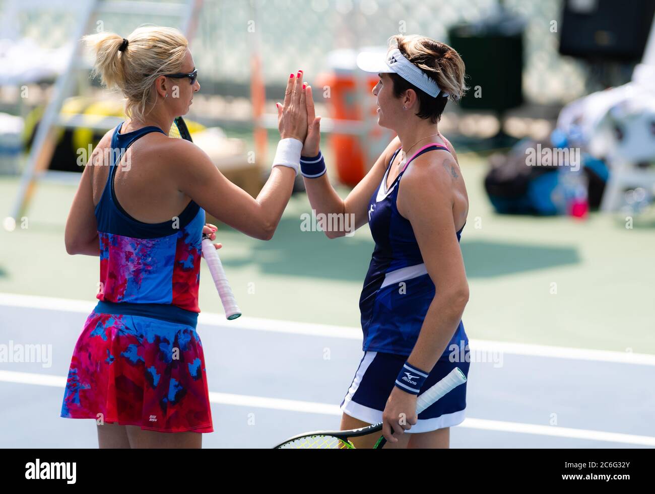 Maria Jose Martinez Sanchez of Spain & Darija Jurak of Croatia playing doubles at the 2019 NYJTL Bronx Open WTA International Tournament Stock Photo