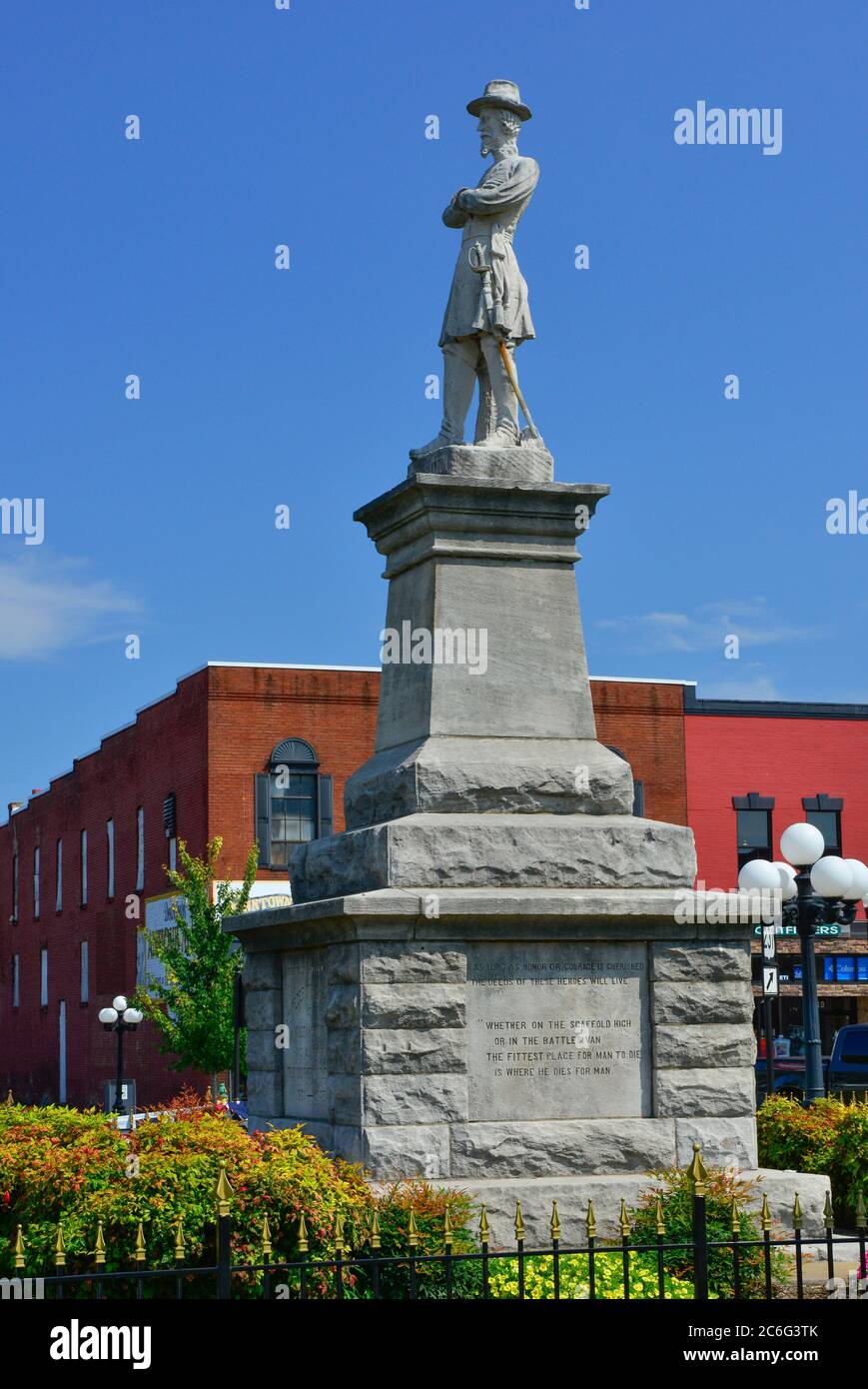 Confederate General Hatton, arms crossed with sword statue on stone plinth on the town square in Lebanon, TN, USA Stock Photo