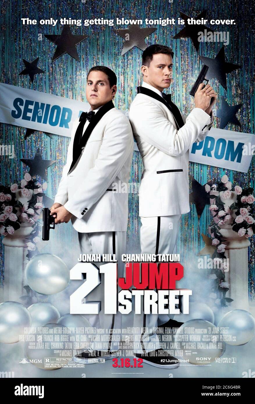 21 Jump Street (2012) directed by Phil Lord and Christopher Miller and starring Jonah Hill, Channing Tatum, Ice Cube and Dave Franco. Cops go undercover at a local high school to infiltrate a gang of drug dealers on campus. Stock Photo