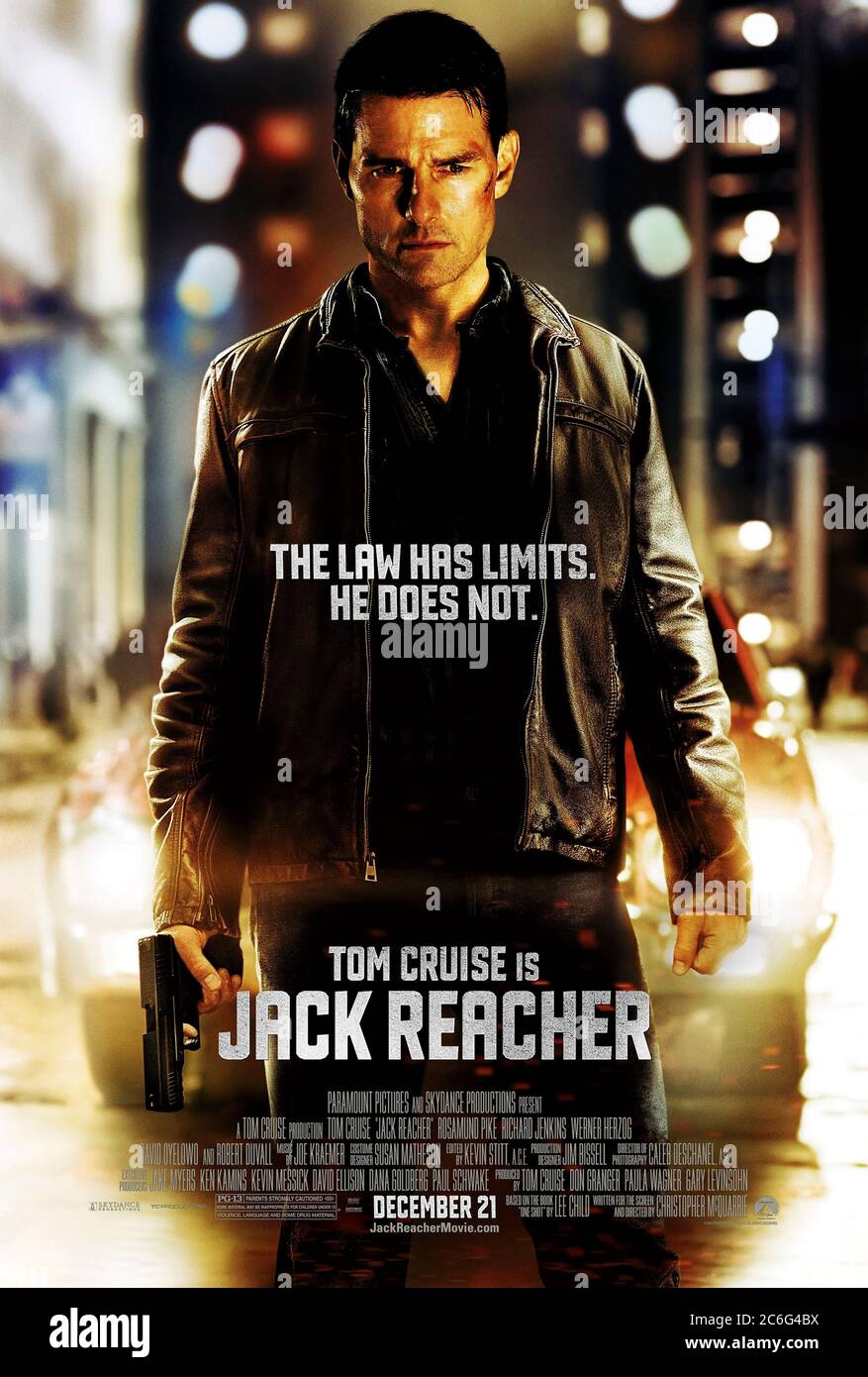 Jack Reacher (2012) directed by Christopher McQuarrie and starring Tom Cruise, Rosamund Pike, Richard Jenkins and David Oyelowo. Lee Child's popular ex-MP detective character hits the big screen as Reacher investigates a sniper charged with multiple homicide. Stock Photo