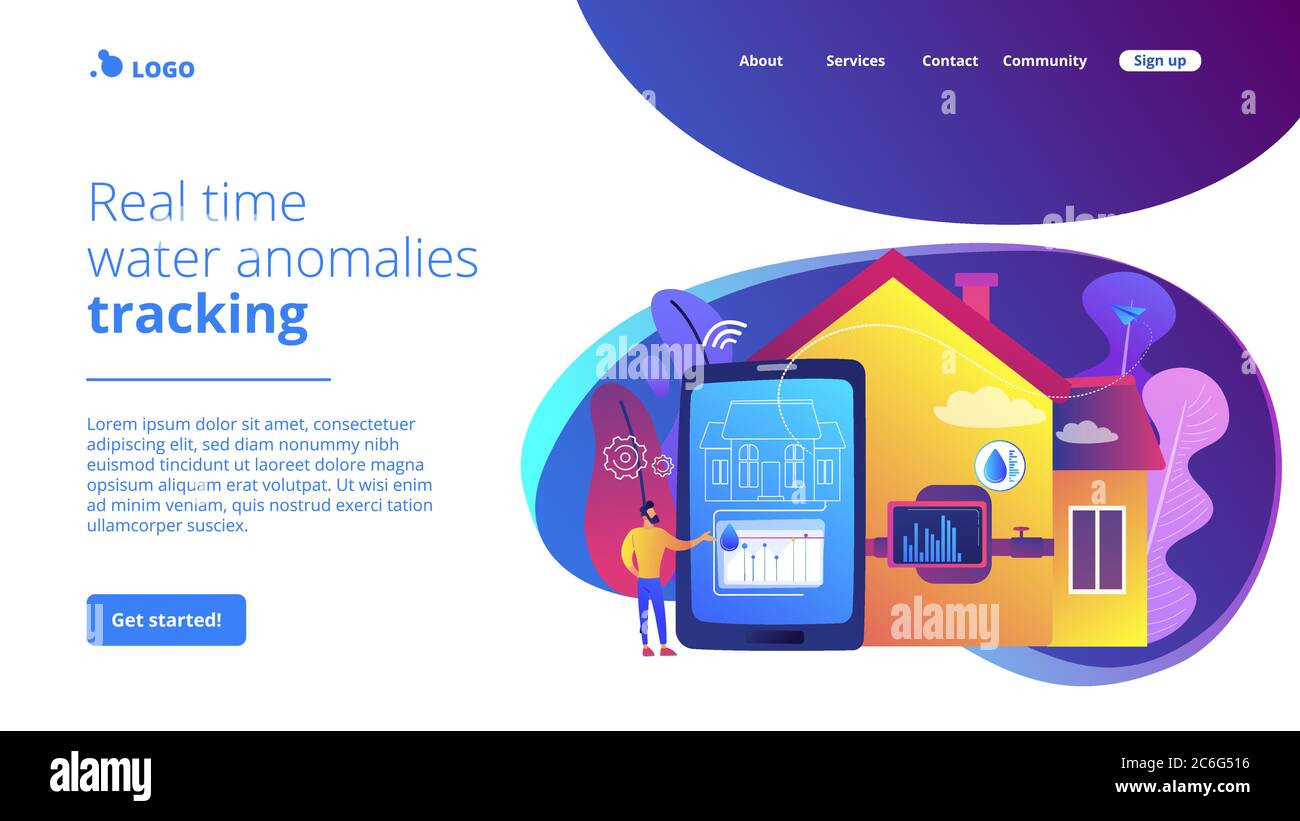 Water contamination detection system concept landing page Stock Vector