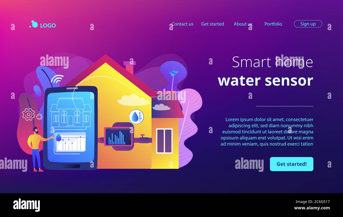 Water contamination detection system concept landing page Stock Vector