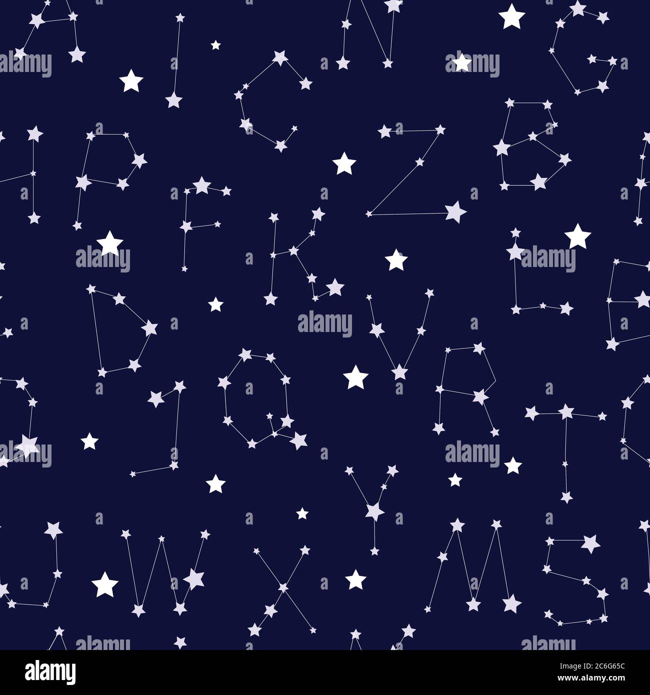 Seamless pattern with stylized letters like starry constellations. Vector illustration. Stock Vector