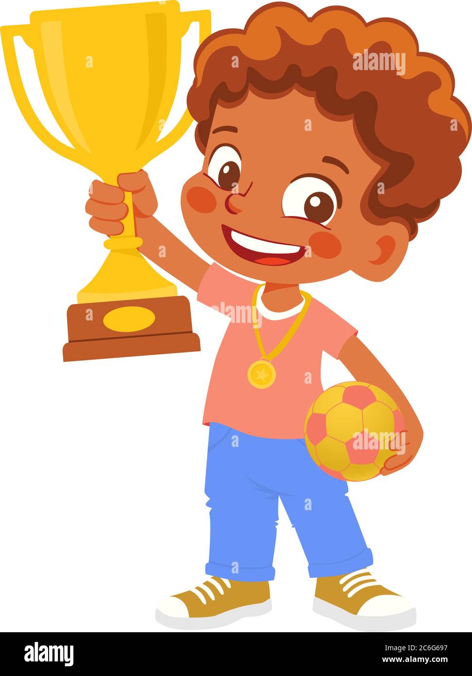 African American Boy soccer player winner. Little Boy holding gold cup  Stock Vector Image & Art - Alamy