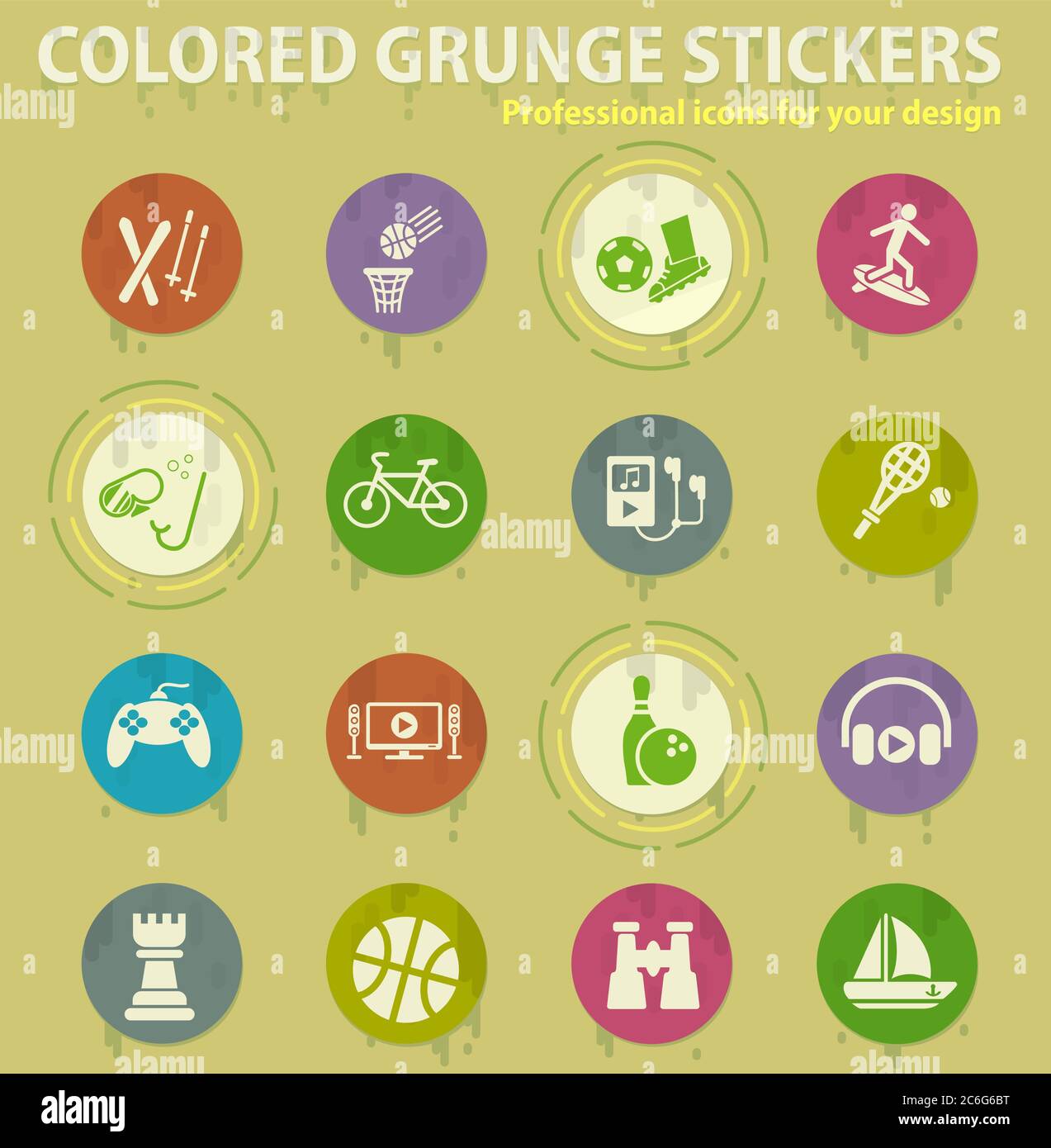 leisure colored grunge icons Stock Vector