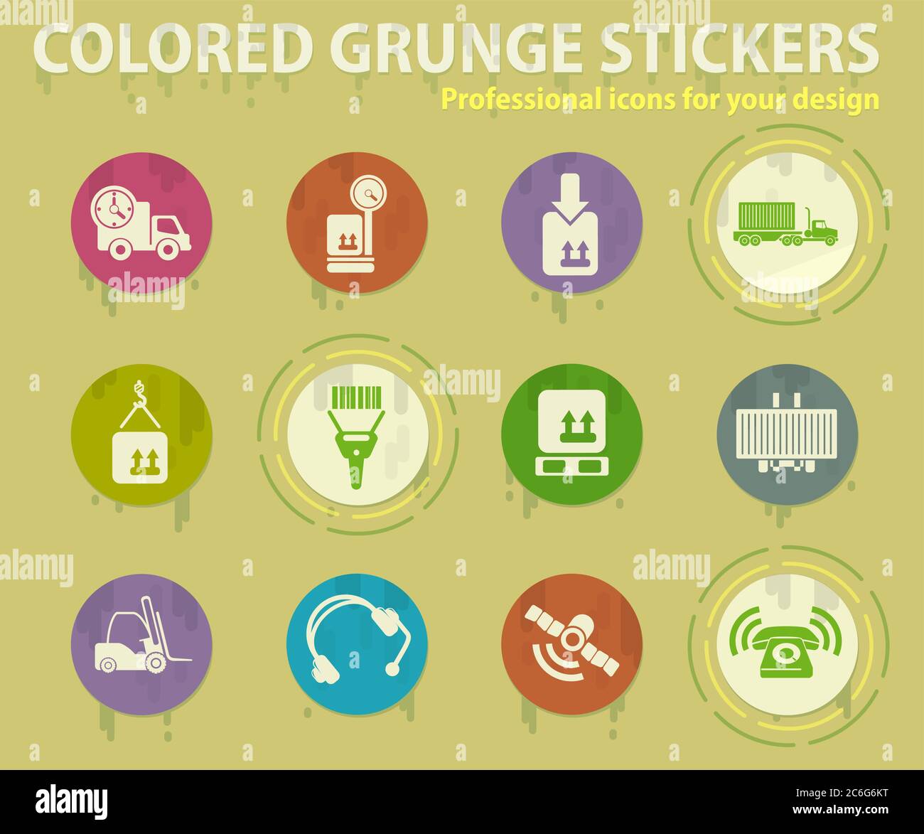 Logistics colored grunge icons Stock Vector