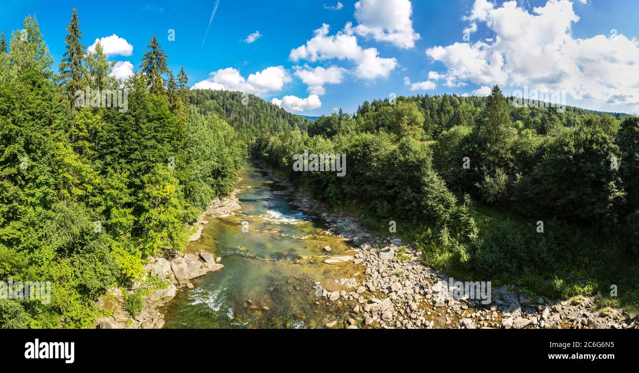 The mountain river Prut and waterfalls in Yaremche, Carpathians, Ukraine Stock Photo