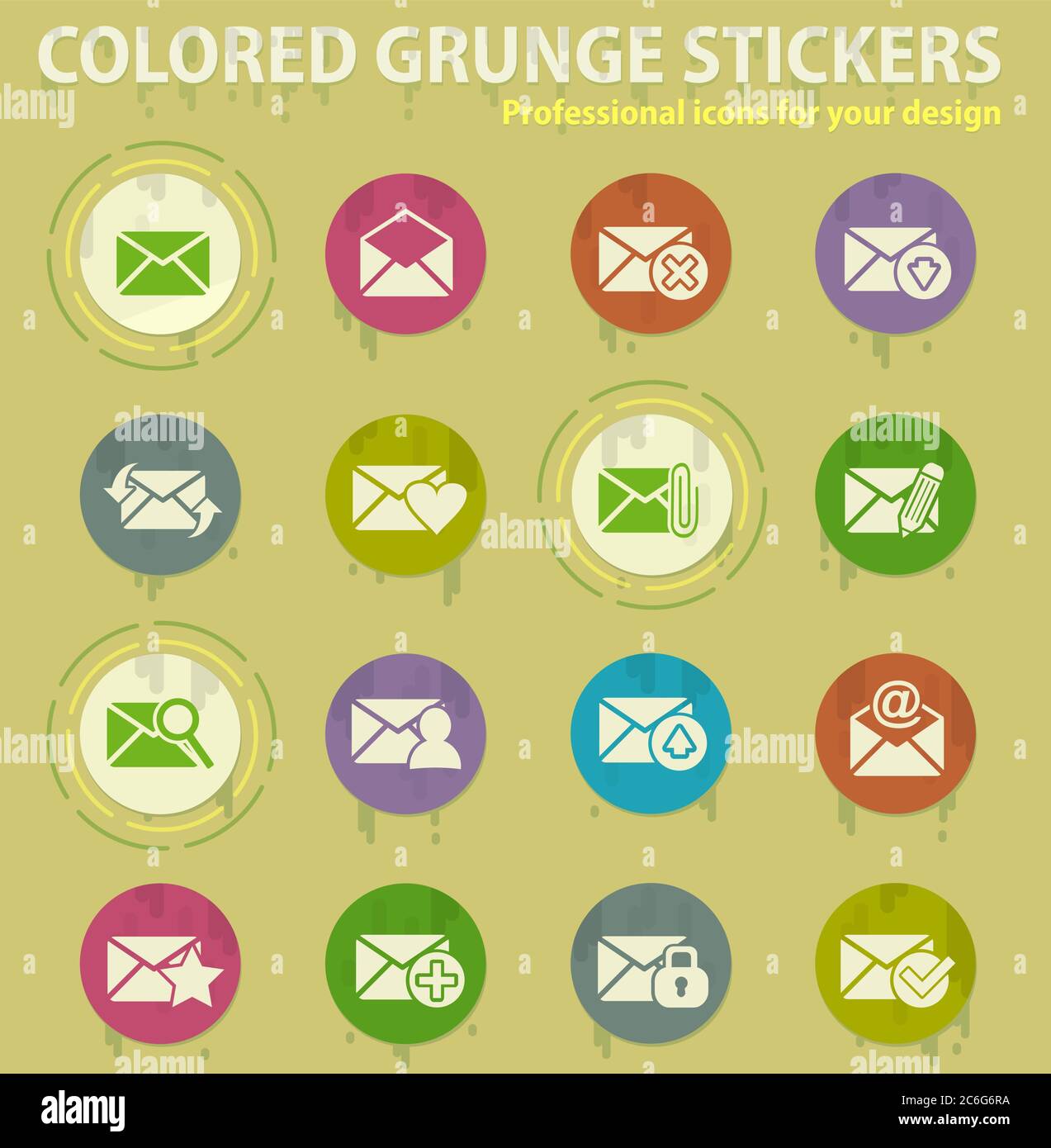 mail and envelope colored grunge icons Stock Vector