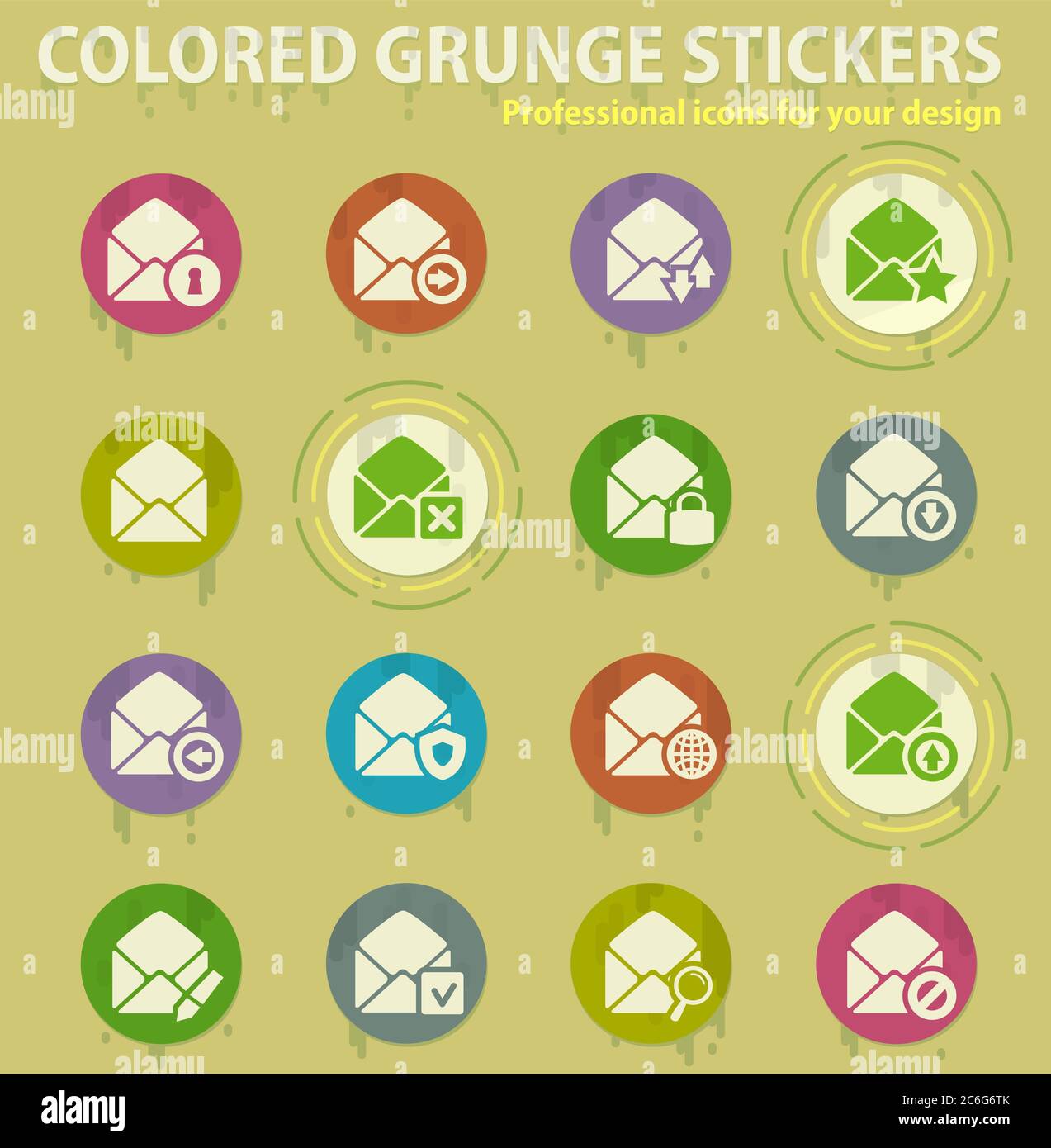 Mail and envelope colored grunge icons Stock Vector