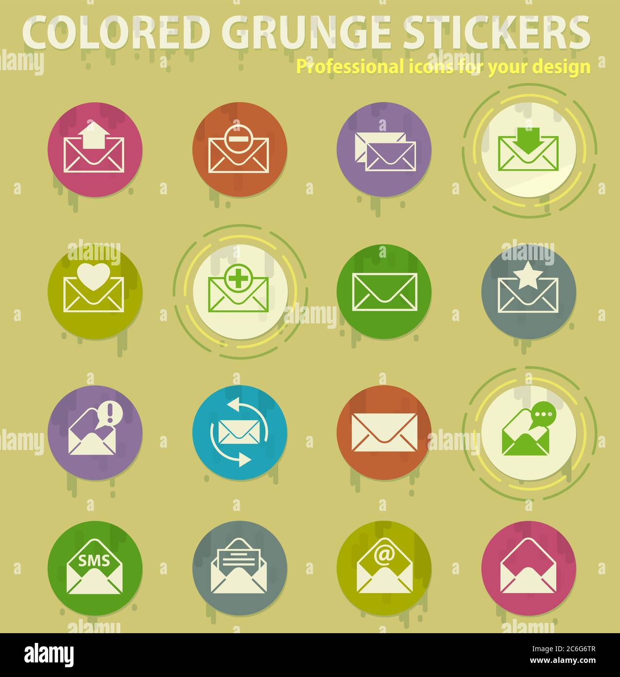 envelope colored grunge icons Stock Vector