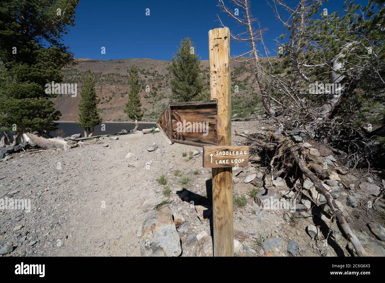 Sign for Saddlebag Lake Loop in Mono County California Stock Photo Alamy