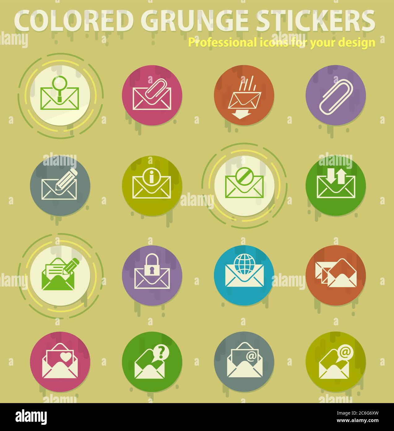 envelope colored grunge icons Stock Vector
